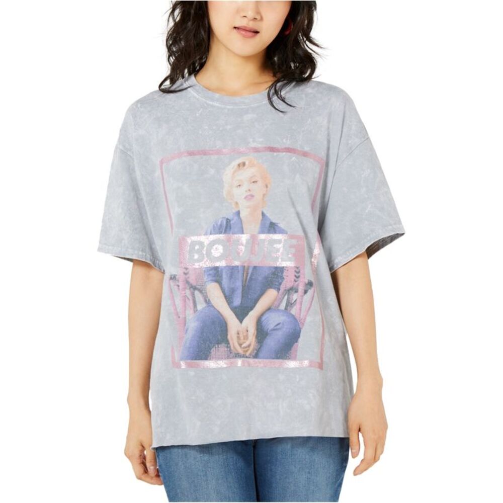 True Vintage Womens Boujee Graphic T-Shirt, Grey, S, DM